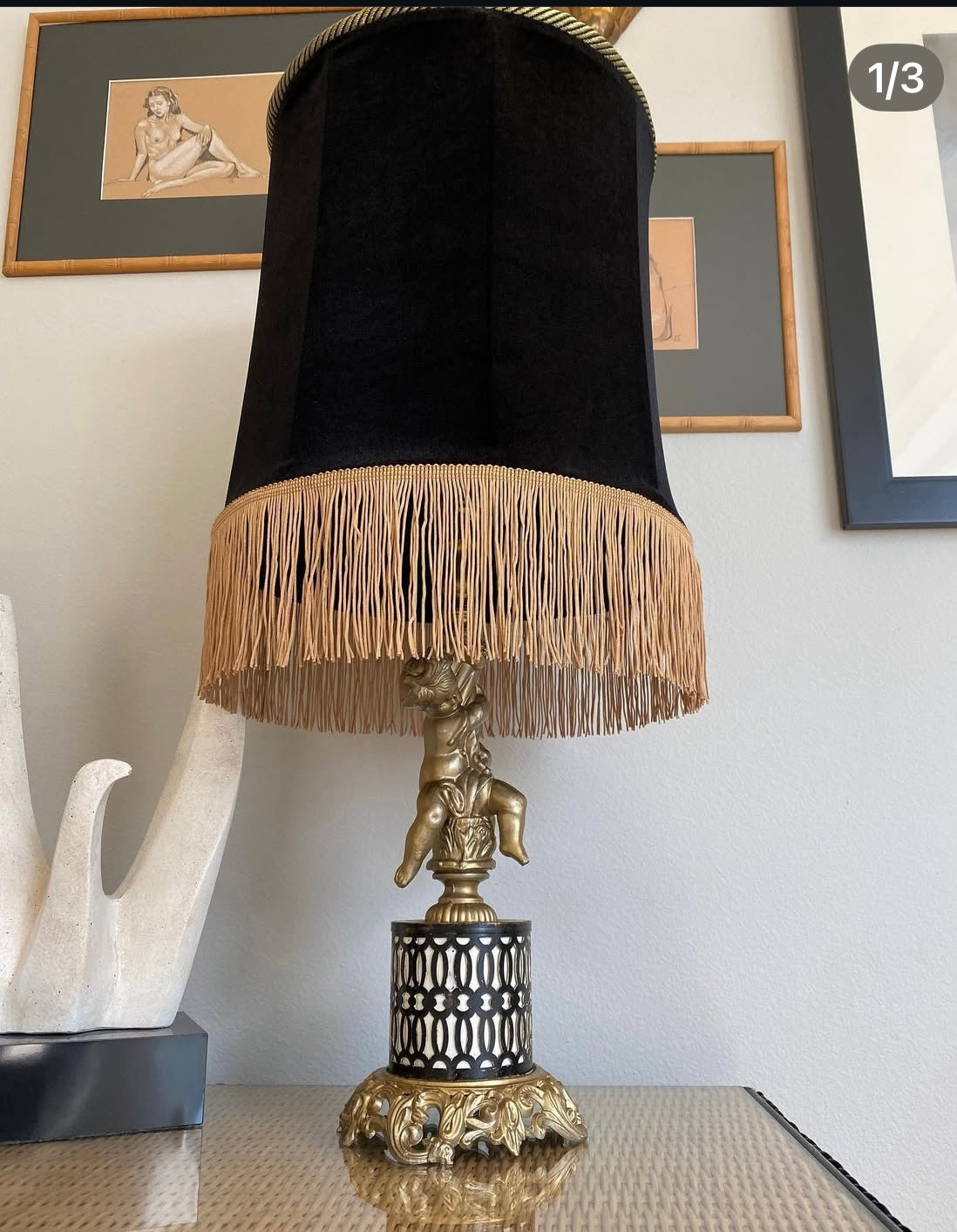 Victorian style lamp with bespoke shade